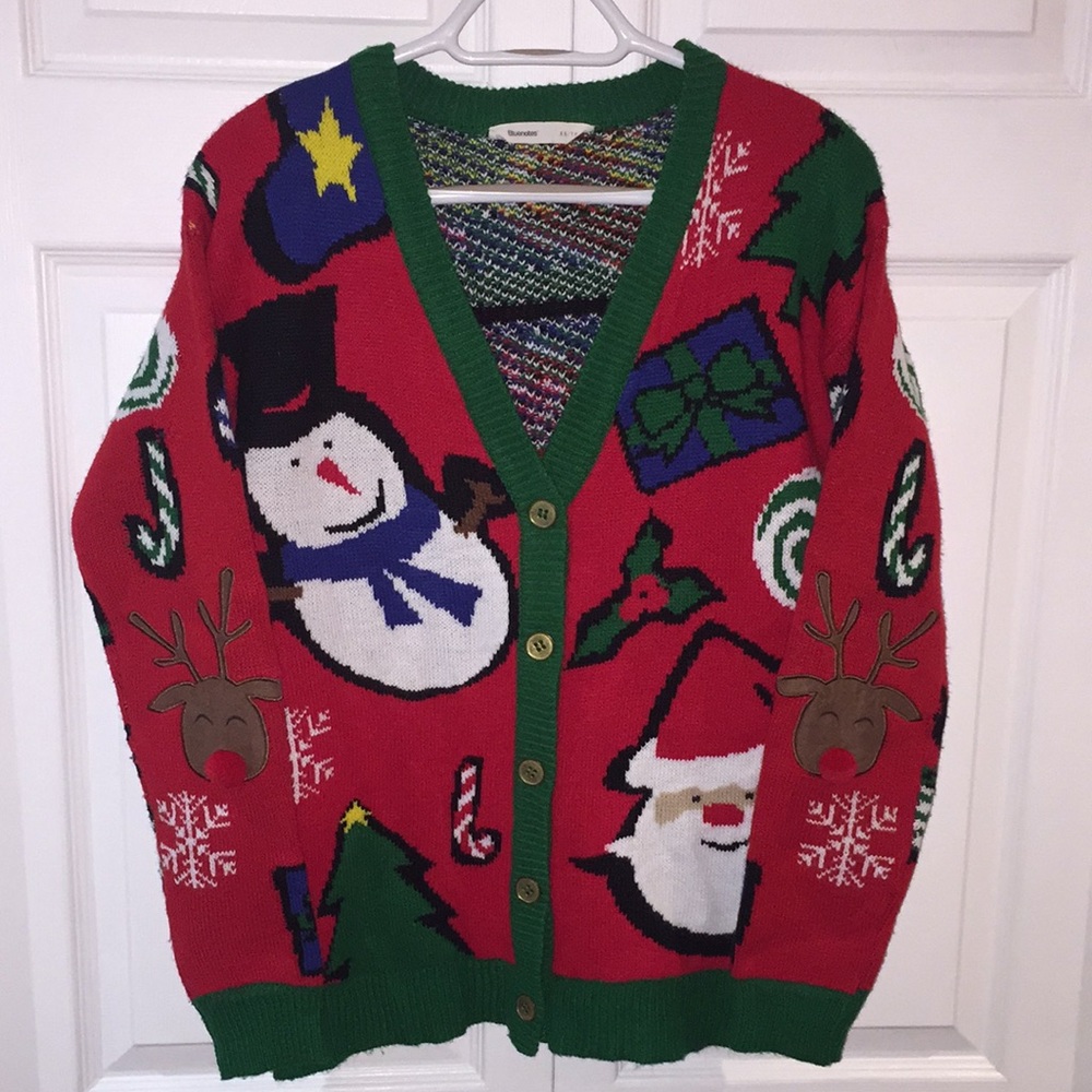 Bluenotes Ladies Ugly Christmas Sweater Cardigan Snowman Santa Reindeer …